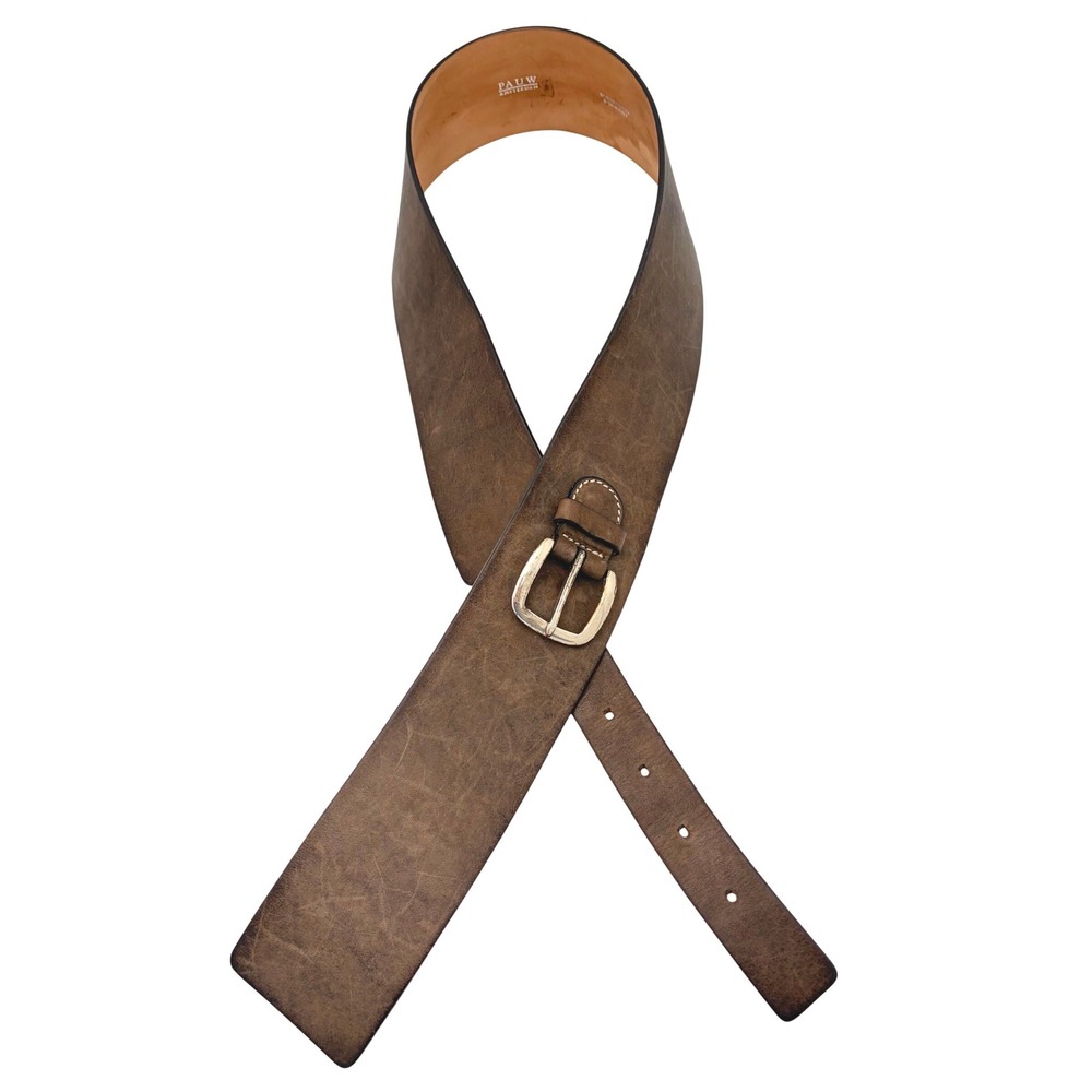 Pauw Amsterdam Brown Distressed Leather Wide Waist Belt Silver Buckle Womens